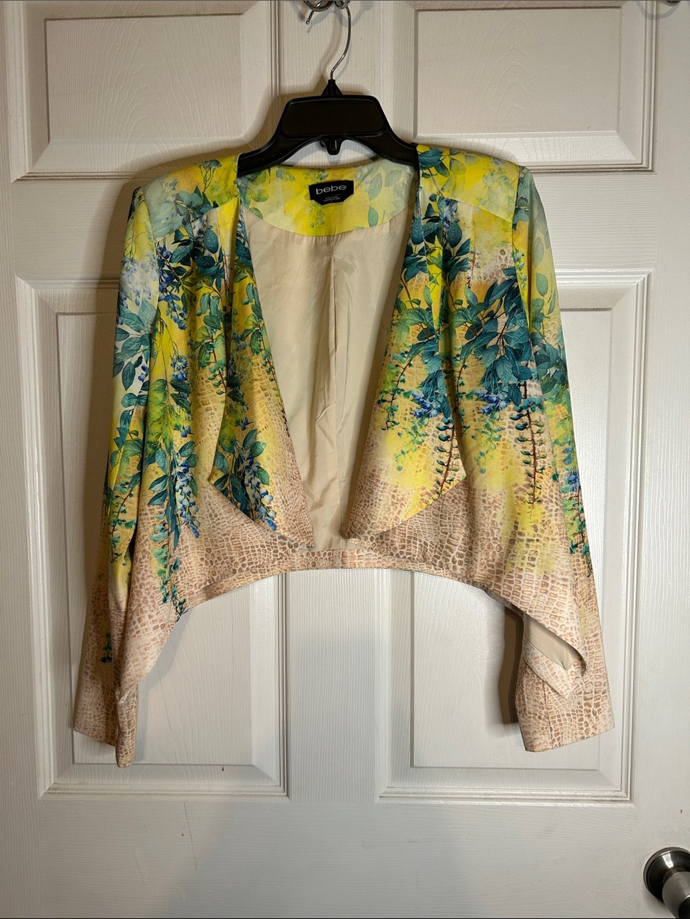 bebe Yellow Floral Cropped Open-Front Cardigan